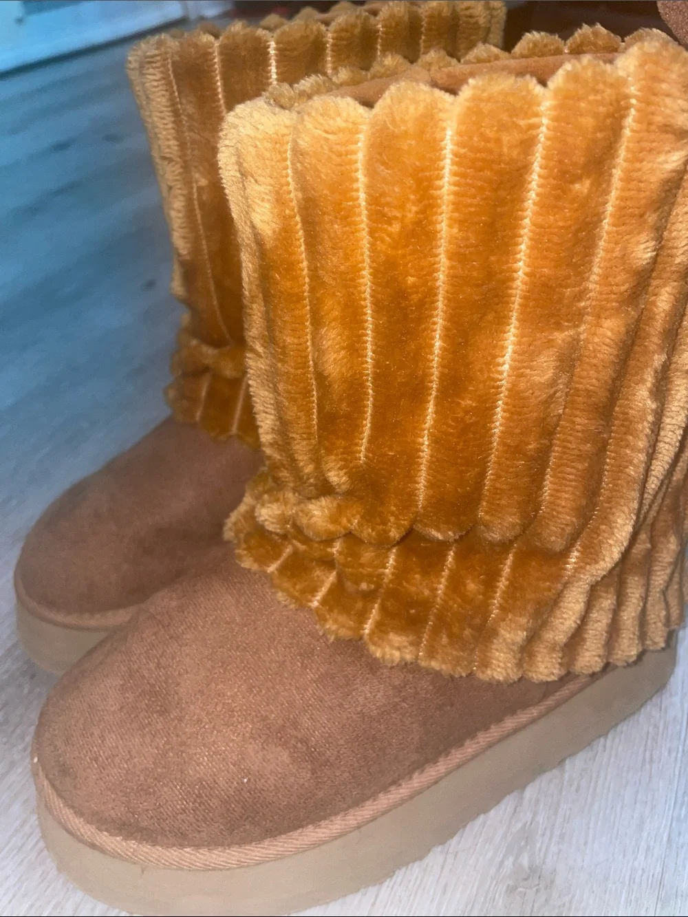 Cozy Faux Suede Ruffle Cuff Boots | Women’s Size 8